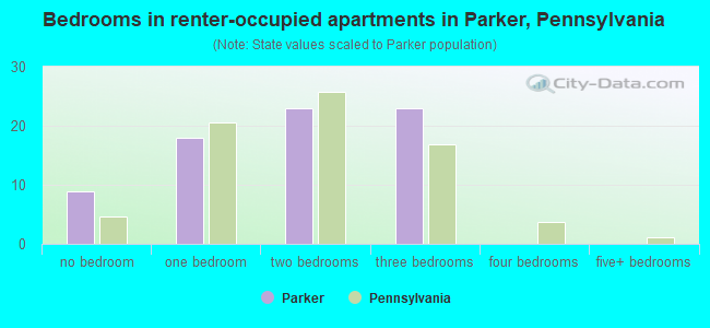 Bedrooms in renter-occupied apartments in Parker, Pennsylvania