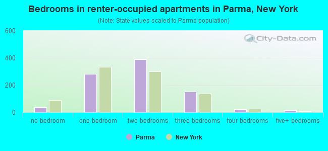 Bedrooms in renter-occupied apartments in Parma, New York