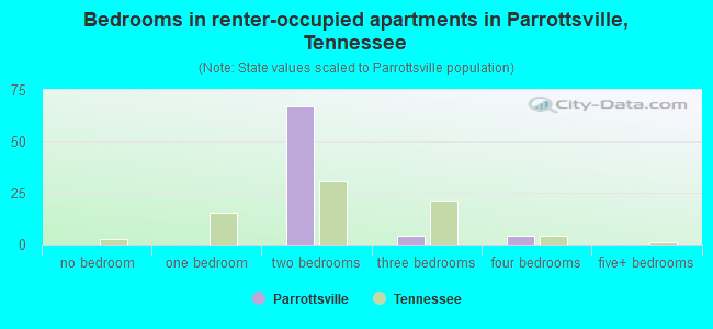 Bedrooms in renter-occupied apartments in Parrottsville, Tennessee