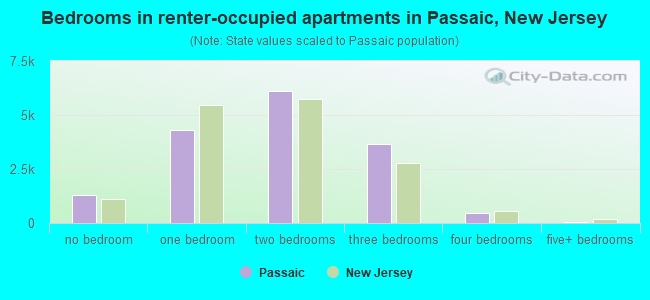 Bedrooms in renter-occupied apartments in Passaic, New Jersey