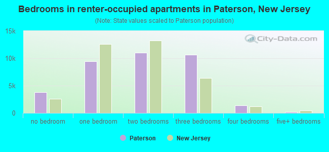 Bedrooms in renter-occupied apartments in Paterson, New Jersey