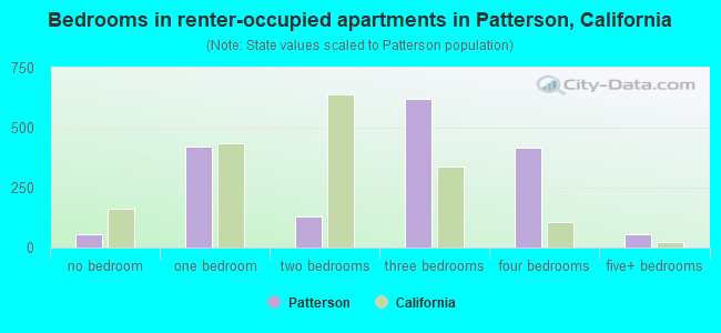 Bedrooms in renter-occupied apartments in Patterson, California
