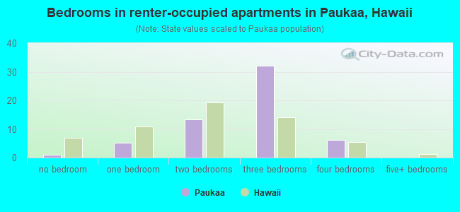 Bedrooms in renter-occupied apartments in Paukaa, Hawaii