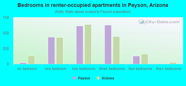 Bedrooms in renter-occupied apartments in Payson, Arizona
