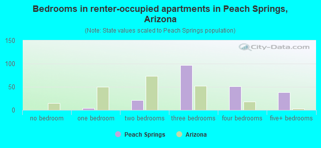 Bedrooms in renter-occupied apartments in Peach Springs, Arizona