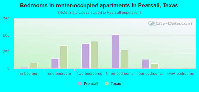 Bedrooms in renter-occupied apartments in Pearsall, Texas