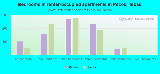 Bedrooms in renter-occupied apartments in Pecos, Texas