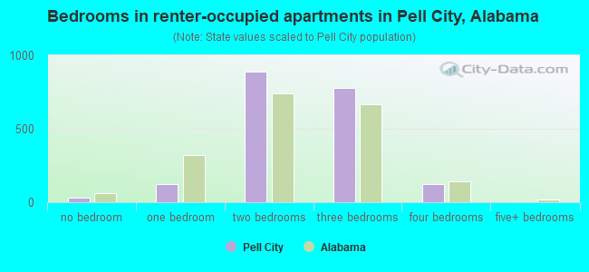 Bedrooms in renter-occupied apartments in Pell City, Alabama