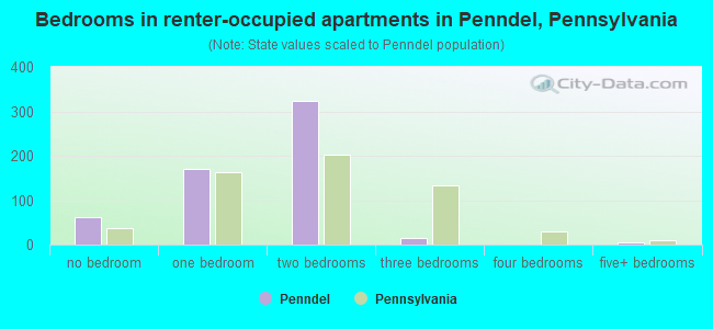 Bedrooms in renter-occupied apartments in Penndel, Pennsylvania