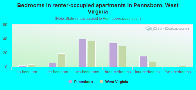 Bedrooms in renter-occupied apartments in Pennsboro, West Virginia