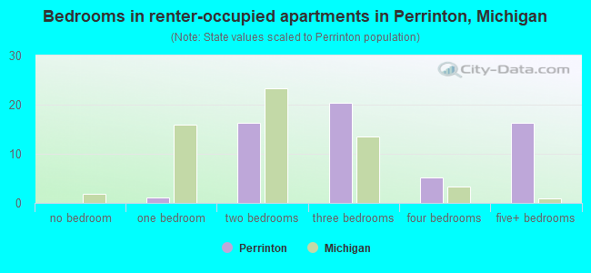 Bedrooms in renter-occupied apartments in Perrinton, Michigan