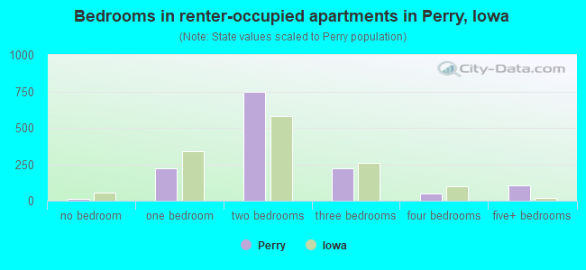 Bedrooms in renter-occupied apartments in Perry, Iowa