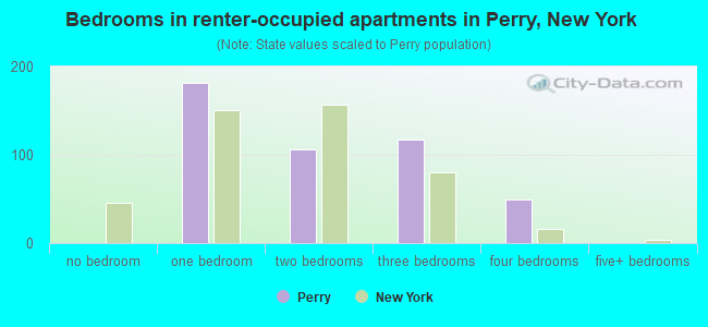 Bedrooms in renter-occupied apartments in Perry, New York