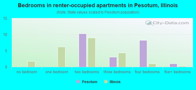Bedrooms in renter-occupied apartments in Pesotum, Illinois