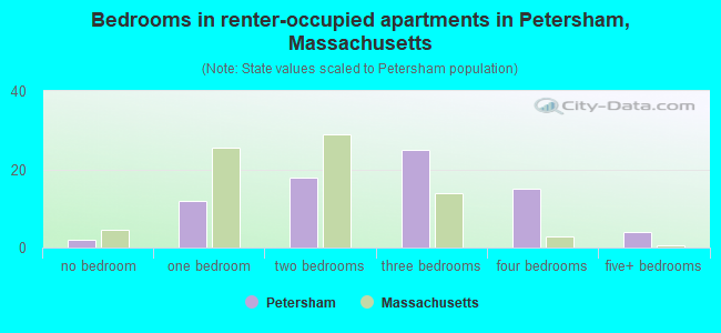 Bedrooms in renter-occupied apartments in Petersham, Massachusetts