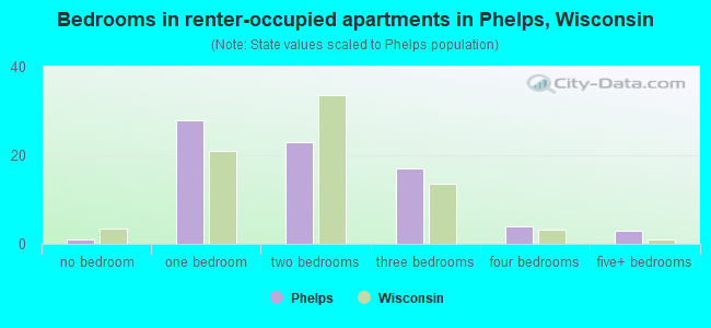 Bedrooms in renter-occupied apartments in Phelps, Wisconsin