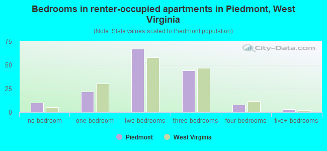 Bedrooms in renter-occupied apartments in Piedmont, West Virginia