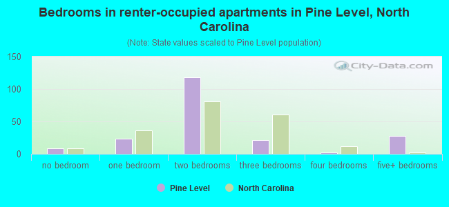 Bedrooms in renter-occupied apartments in Pine Level, North Carolina