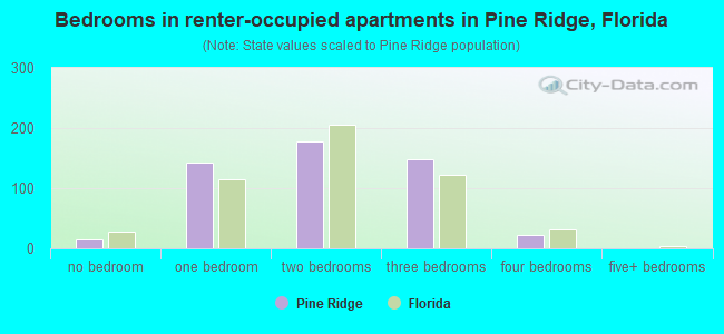 Bedrooms in renter-occupied apartments in Pine Ridge, Florida