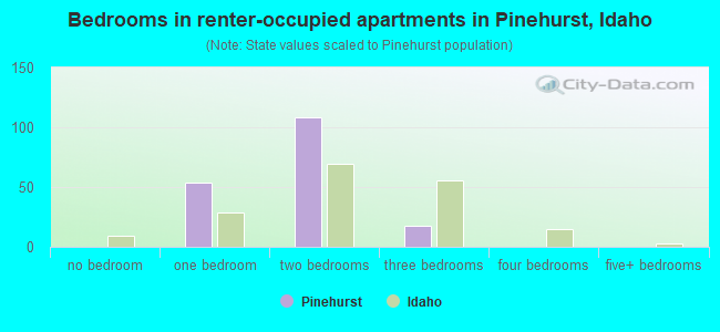 Bedrooms in renter-occupied apartments in Pinehurst, Idaho