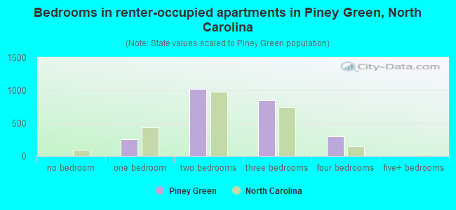 Bedrooms in renter-occupied apartments in Piney Green, North Carolina