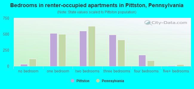Bedrooms in renter-occupied apartments in Pittston, Pennsylvania