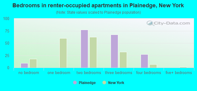 Bedrooms in renter-occupied apartments in Plainedge, New York