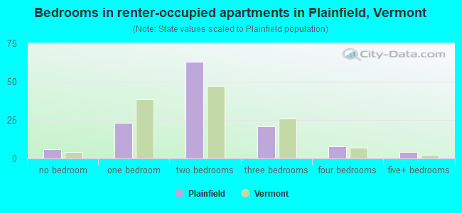 Bedrooms in renter-occupied apartments in Plainfield, Vermont