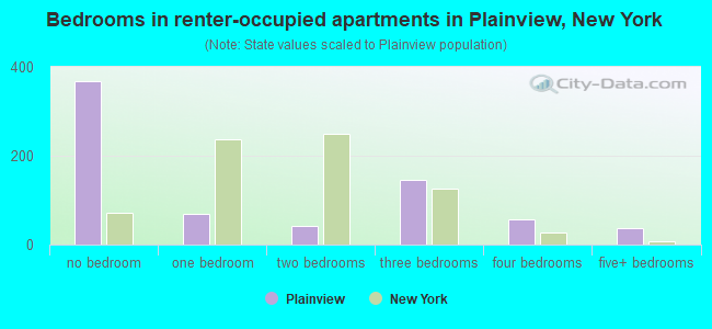 Bedrooms in renter-occupied apartments in Plainview, New York