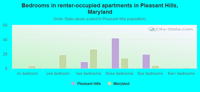 Bedrooms in renter-occupied apartments in Pleasant Hills, Maryland