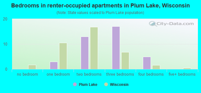 Bedrooms in renter-occupied apartments in Plum Lake, Wisconsin