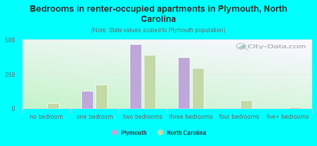 Bedrooms in renter-occupied apartments in Plymouth, North Carolina