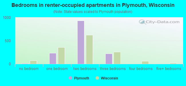 Bedrooms in renter-occupied apartments in Plymouth, Wisconsin