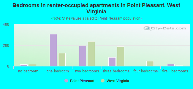 Bedrooms in renter-occupied apartments in Point Pleasant, West Virginia