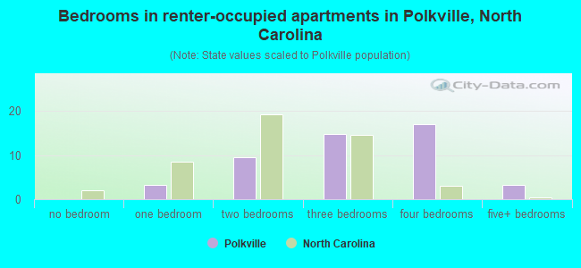 Bedrooms in renter-occupied apartments in Polkville, North Carolina