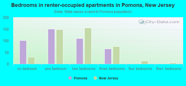 Bedrooms in renter-occupied apartments in Pomona, New Jersey