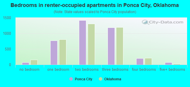Bedrooms in renter-occupied apartments in Ponca City, Oklahoma