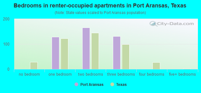 Bedrooms in renter-occupied apartments in Port Aransas, Texas