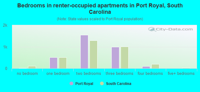 Bedrooms in renter-occupied apartments in Port Royal, South Carolina