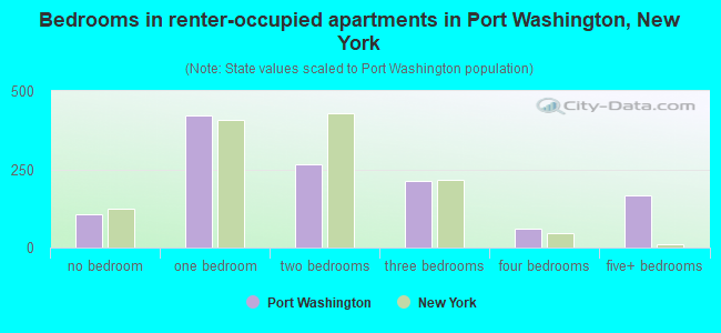 Bedrooms in renter-occupied apartments in Port Washington, New York