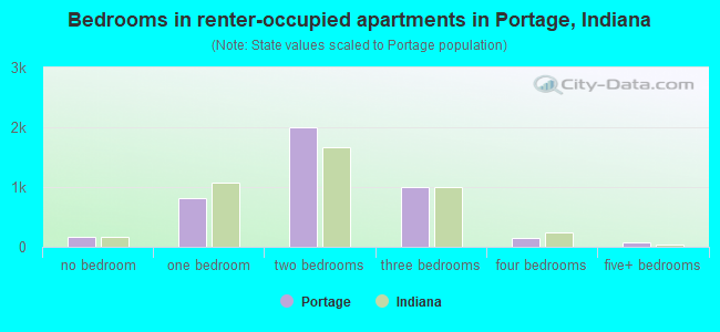 Bedrooms in renter-occupied apartments in Portage, Indiana