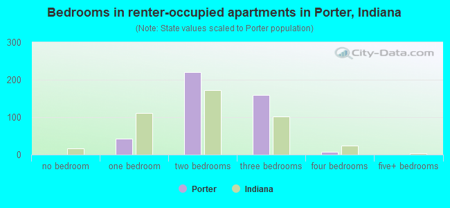 Bedrooms in renter-occupied apartments in Porter, Indiana
