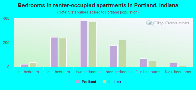 Bedrooms in renter-occupied apartments in Portland, Indiana