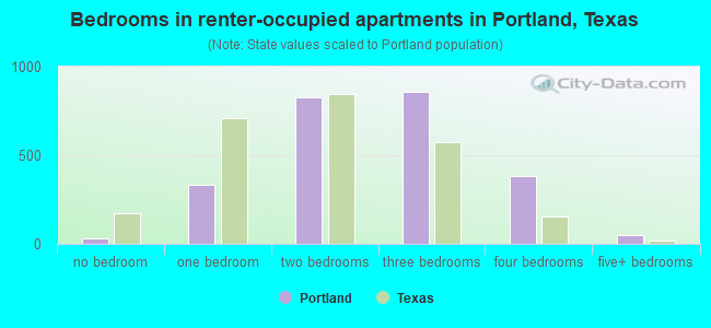 Bedrooms in renter-occupied apartments in Portland, Texas