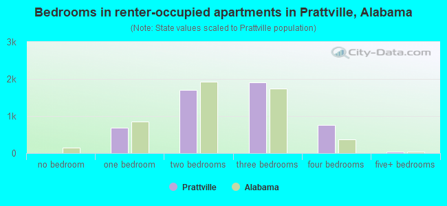 Bedrooms in renter-occupied apartments in Prattville, Alabama