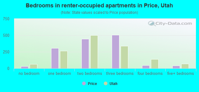 Bedrooms in renter-occupied apartments in Price, Utah
