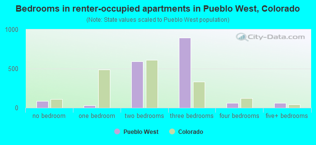Bedrooms in renter-occupied apartments in Pueblo West, Colorado