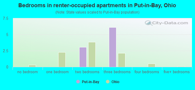 Bedrooms in renter-occupied apartments in Put-in-Bay, Ohio