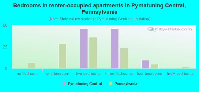 Bedrooms in renter-occupied apartments in Pymatuning Central, Pennsylvania