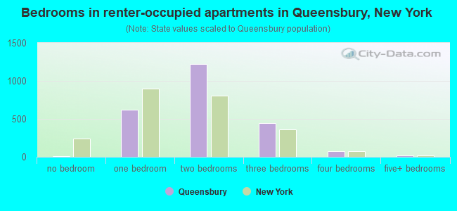 Bedrooms in renter-occupied apartments in Queensbury, New York